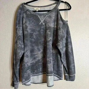 Meraki Grey Tie Dye Cold Shoulder Single Sleeve Sweater size XL